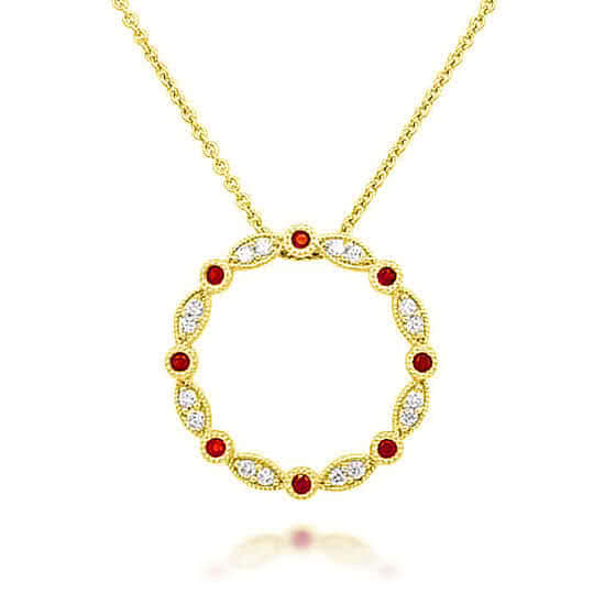 9K/18K W/Y 1.16mm Diamond and Colour Gemstone Circle Pendant Necklace