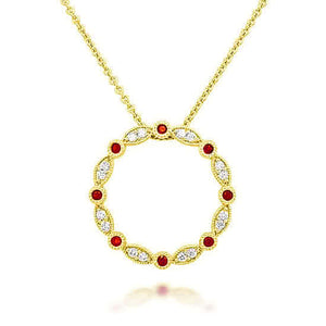 9K/18K W/Y 1.16mm Diamond and Colour Gemstone Circle Pendant Necklace