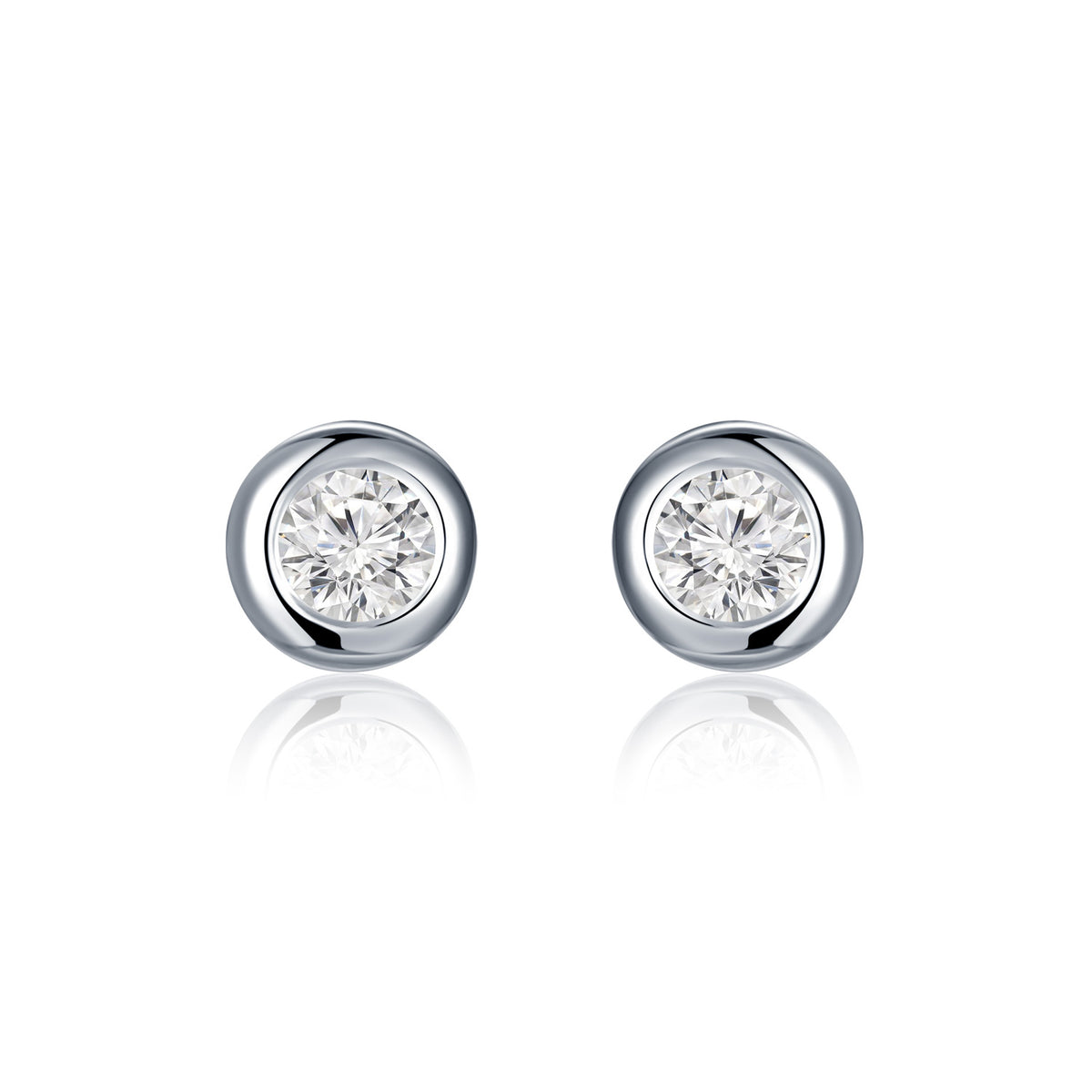 18K White Gold Bezel Set Diamond Earrings