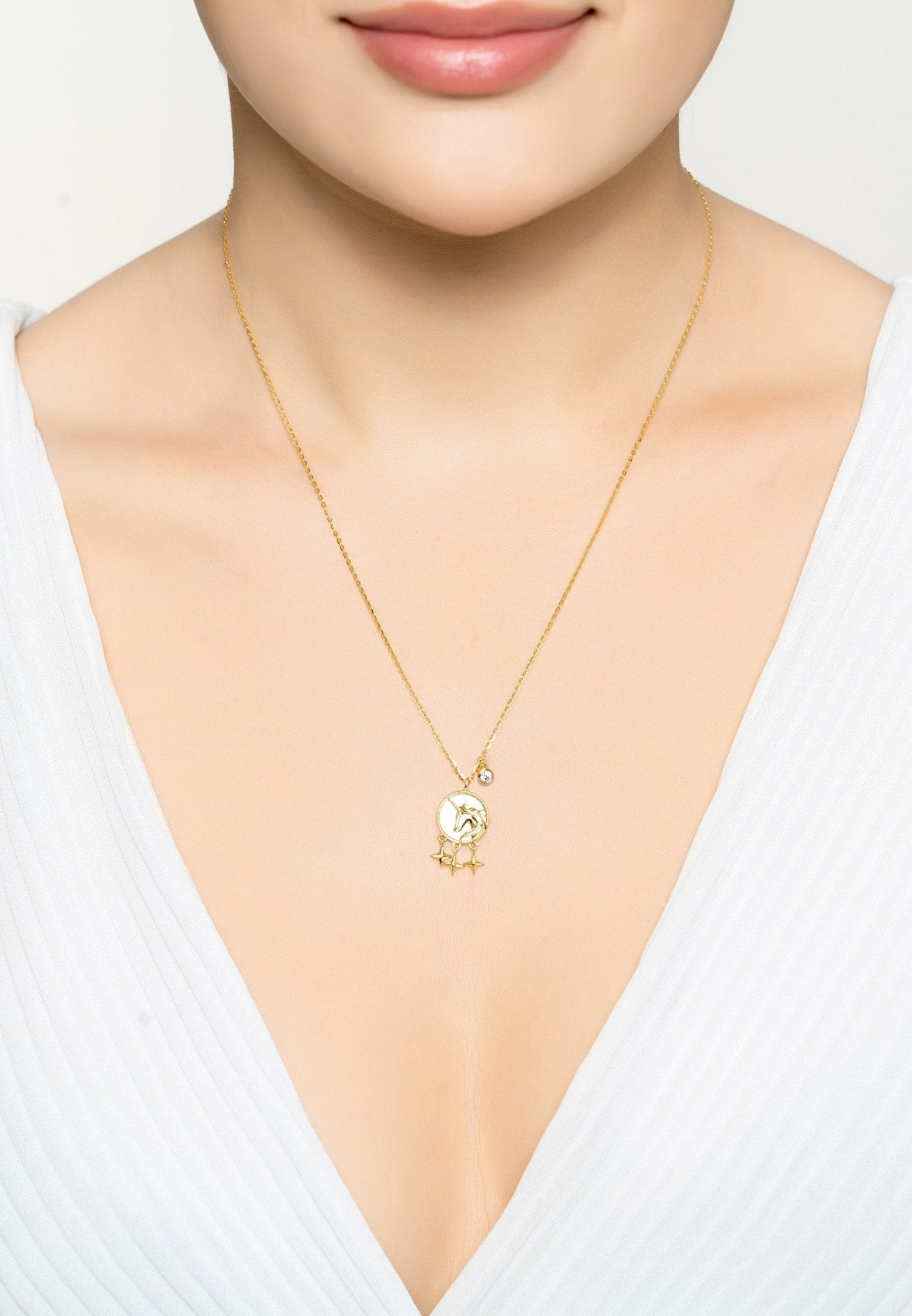 Unicorn Mother of Pearl Star Necklace Gold