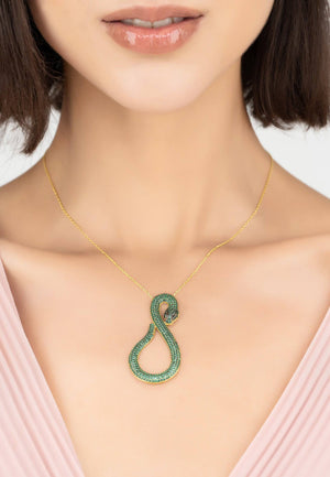 Asp Snake Pendant Necklace Gold Emerald