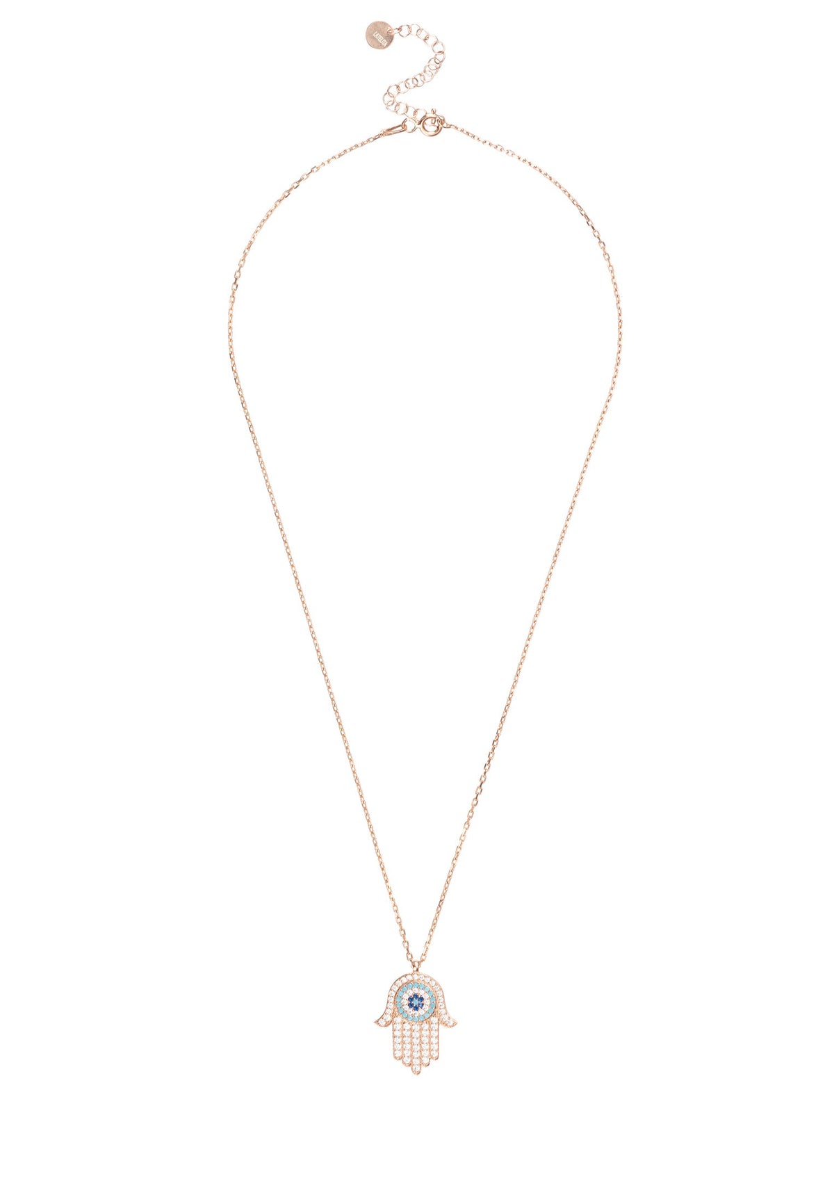 Hamsa Hand With Evil Eye Pendant Necklace Rosegold