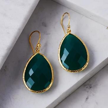 Petite Drop Earring Green Onyx Gold