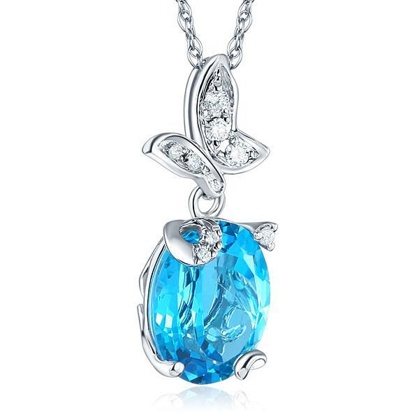 14K White Gold Swiss Blue Topaz Butterfly Pendant MKN7001SB
