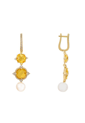 Marguerite Pearl & Citrine Earrings Gold
