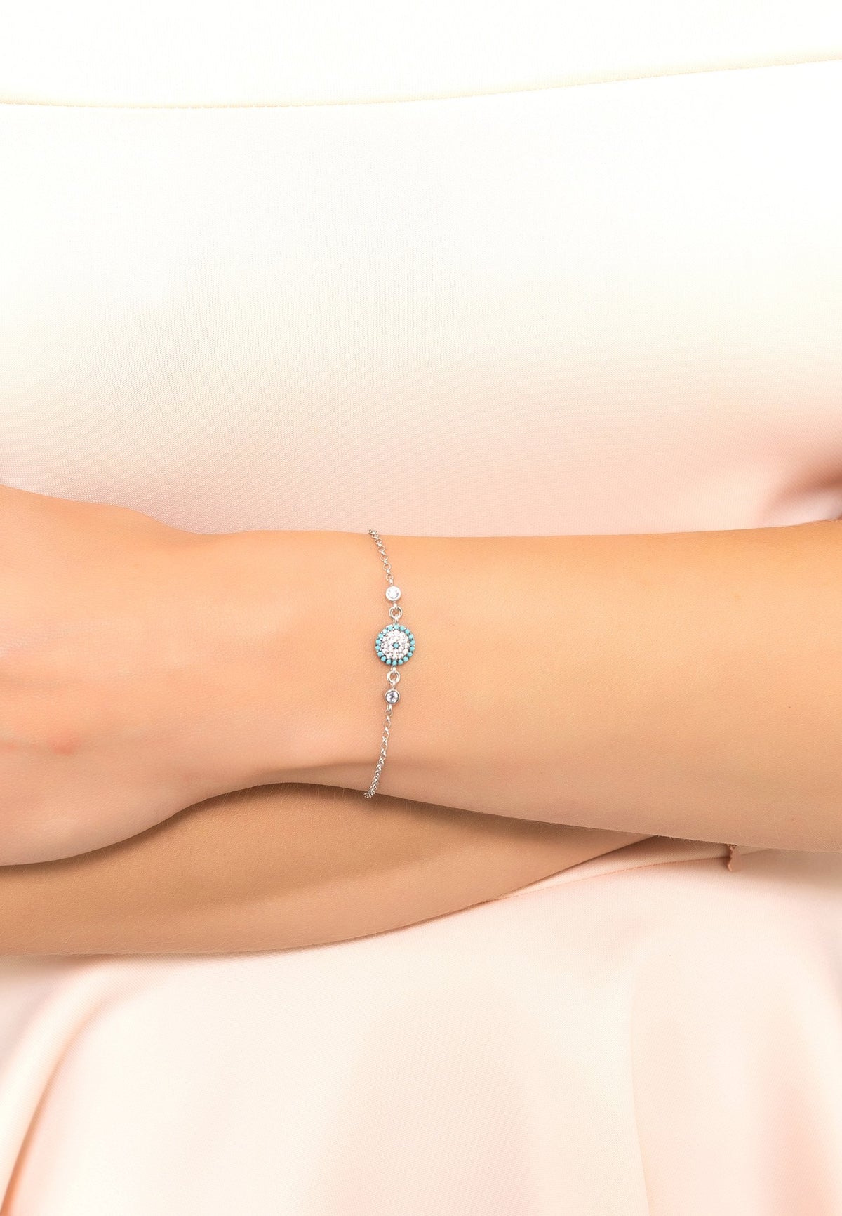 Evil Eye Turquoise Blue Gemstone Bracelet Silver