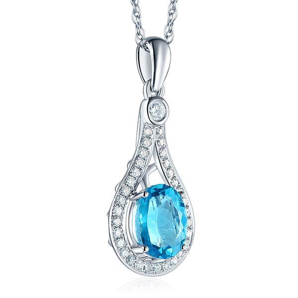 14K White Gold Swiss Blue Topaz Pendant MKN7005SB