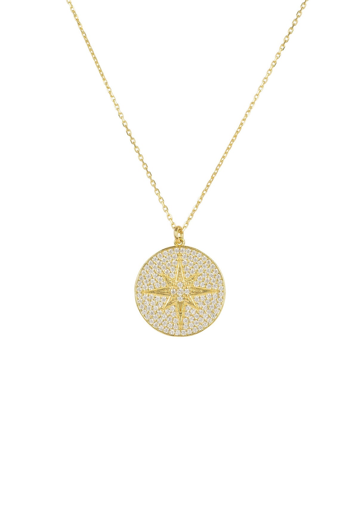 Starburst Disc Pendant Necklace Gold