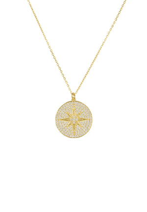 Starburst Disc Pendant Necklace Gold