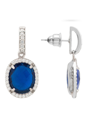 Beatrice Oval Gemstone Drop Earrings Silver Sapphire Hydro