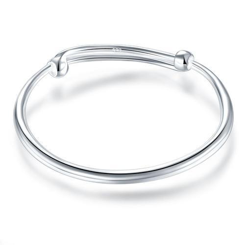Solid 990 Silver Plain Bangle Bracelet Baby Kids Children Gift Adjustable Size MXFB8002