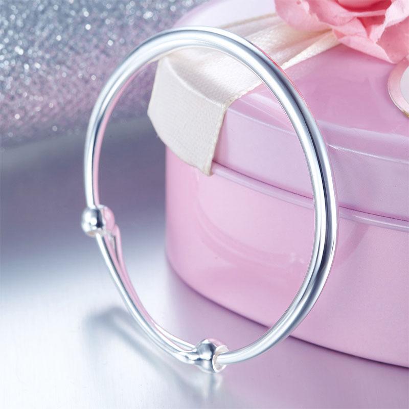 Solid 990 Silver Plain Bangle Bracelet Baby Kids Children Gift Adjustable Size MXFB8002