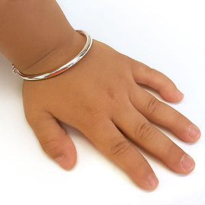 Solid 990 Silver Plain Bangle Bracelet Baby Kids Children Gift Adjustable Size MXFB8002