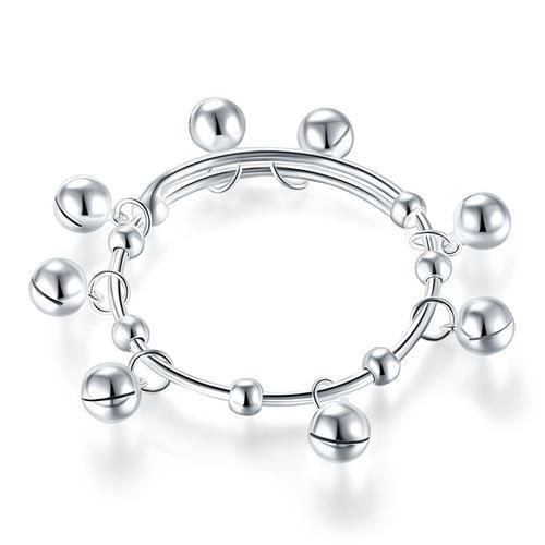 Solid 990 Silver Bells Bangle Bracelet Baby Kids Children Gift Adjustable Size MXFB8003
