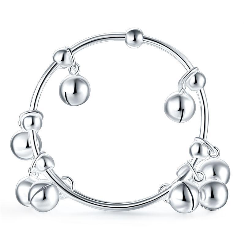 Solid 990 Silver Bells Bangle Bracelet Baby Kids Children Gift Adjustable Size MXFB8003