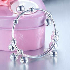 Solid 990 Silver Bells Bangle Bracelet Baby Kids Children Gift Adjustable Size MXFB8003