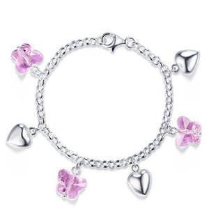 Solid 925 Sterling Silver Pink Butterfly Hearts Bracelet Baby Kids Girl Gift Children Jewelry MXFB8004