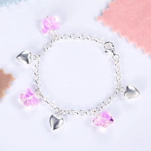 Solid 925 Sterling Silver Pink Butterfly Hearts Bracelet Baby Kids Girl Gift Children Jewelry MXFB8004