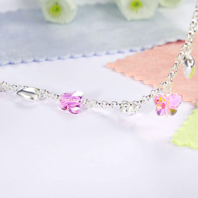 Solid 925 Sterling Silver Pink Butterfly Hearts Bracelet Baby Kids Girl Gift Children Jewelry MXFB8004
