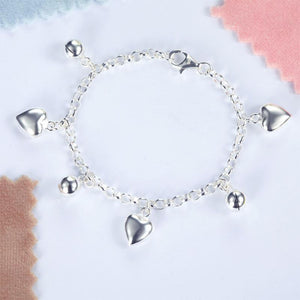 Solid 925 Sterling Silver Dangle Hearts Bracelet Baby Kids Girl Gift Children Jewelry MXFB8005