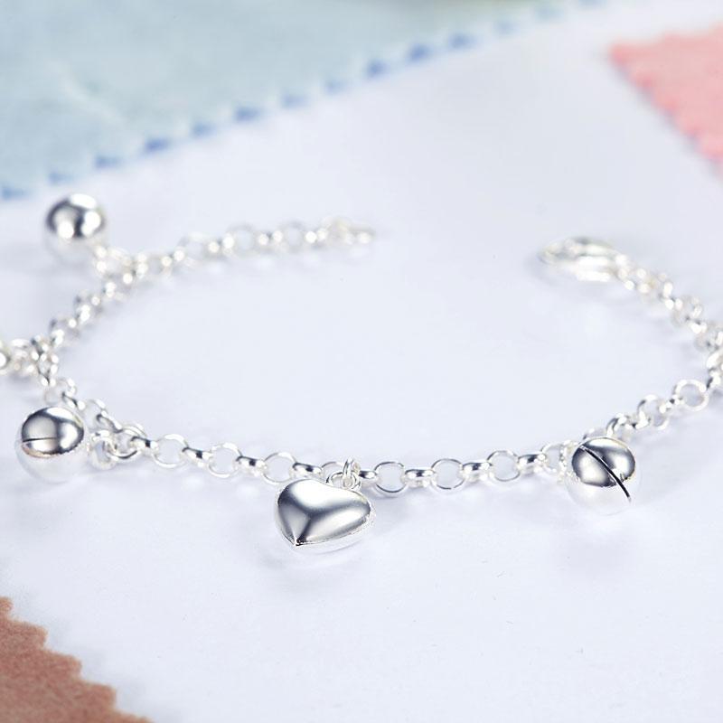 Solid 925 Sterling Silver Dangle Hearts Bracelet Baby Kids Girl Gift Children Jewelry MXFB8005