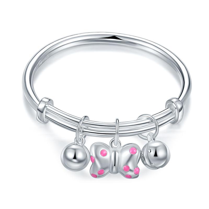 Newborn Girl 999 Pure Silver Knot Bells Baby Childrens Bangle MXFB8057