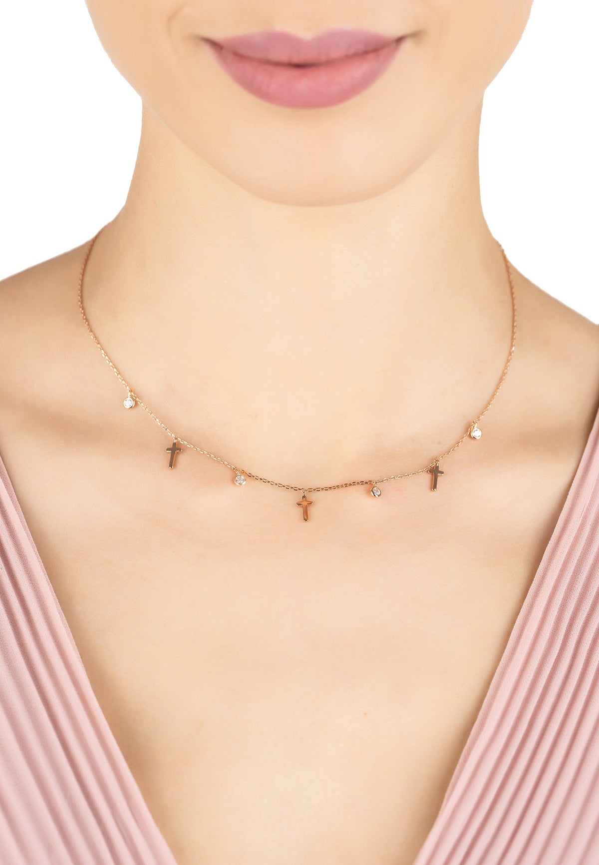 Crosses &amp; Sparkles Choker Necklace Rosegold