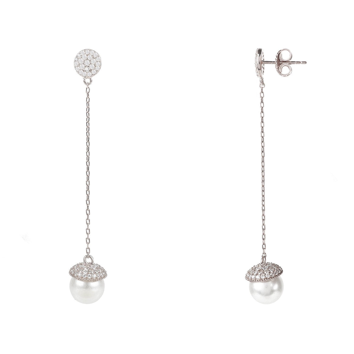 Pearl Long Drop Earrings Silver