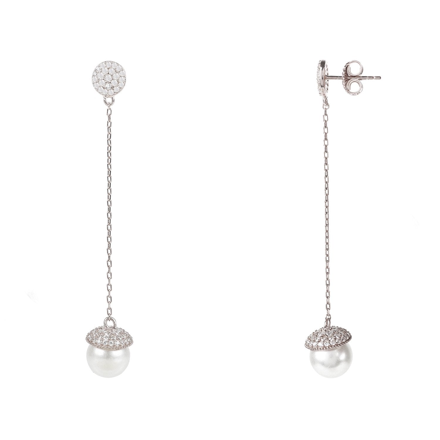 Pearl Long Drop Earrings Silver