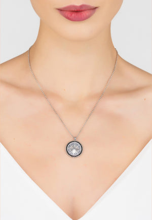Reversible Moral Compass Starburst Pendant Necklace Silver
