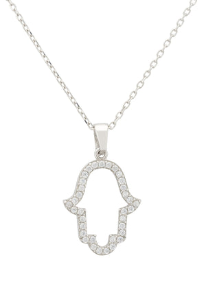 Open Hamsa Necklace Silver