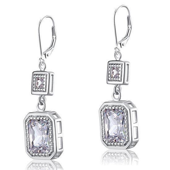 4 Carat Emerald Cut Created Zirconia 925 Sterling Silver Dangle Earrings MXFE8014