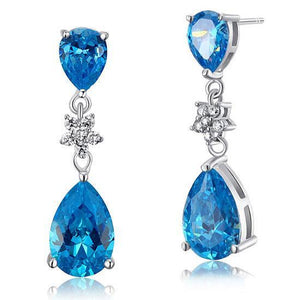 3.5 Carat Blue Pear Cut Created Topaz 925 Sterling Silver Dangle Earrings MXFE8015