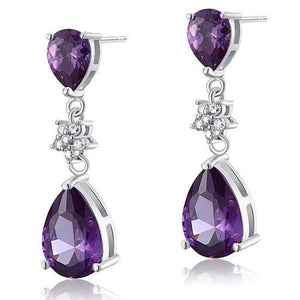 3.5 Carat Purple Pear Cut Created Sapphire 925 Sterling Silver Dangle Earrings MXFE8016
