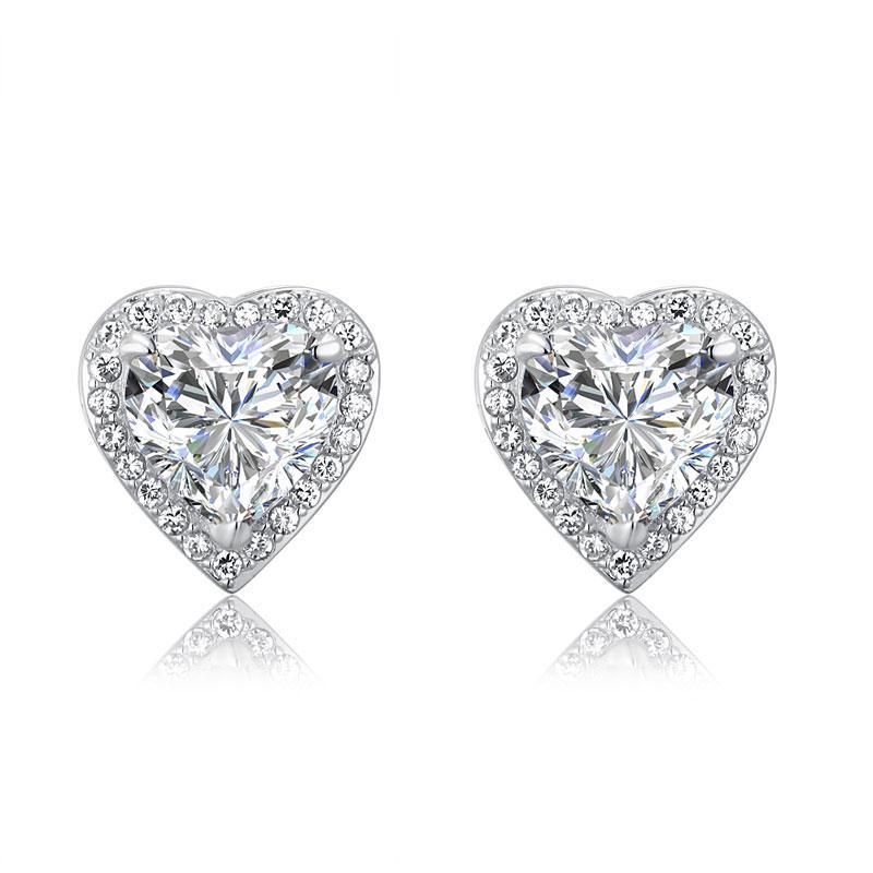3 Carat Created Zirconia 925 Sterling Silver Heart Stud Earrings MXFE8021