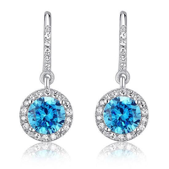 1.5 Carat Created Blue Topaz 925 Sterling Silver Dangle Earrings MXFE8027