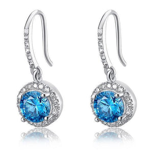1.5 Carat Created Blue Topaz 925 Sterling Silver Dangle Earrings MXFE8027