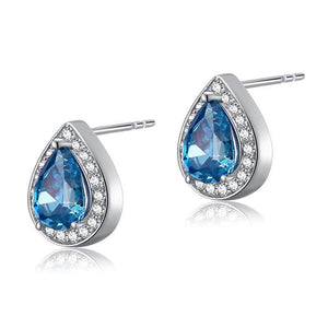 1 Carat Pear Cut Created Blue Topaz 925 Sterling Silver Stud Earrings MXFE8033