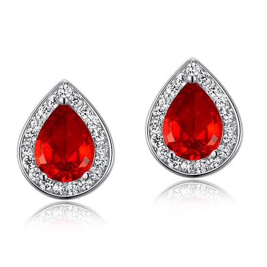 1 Carat Pear Cut Red Created Ruby 925 Sterling Silver Stud Earrings MXFE8034