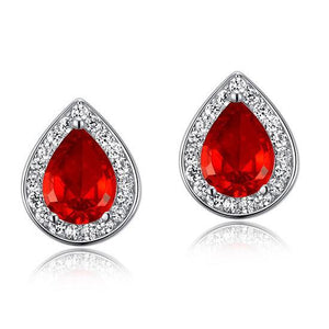 1 Carat Pear Cut Red Created Ruby 925 Sterling Silver Stud Earrings MXFE8034