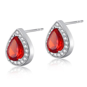 1 Carat Pear Cut Red Created Ruby 925 Sterling Silver Stud Earrings MXFE8034