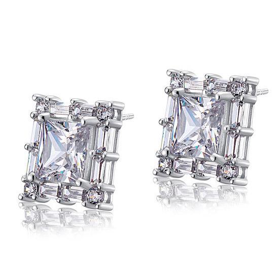 2 Carat Princess Cut Created Zirconia  925 Sterling Silver Stud Earrings Vintage Style MXFE8035