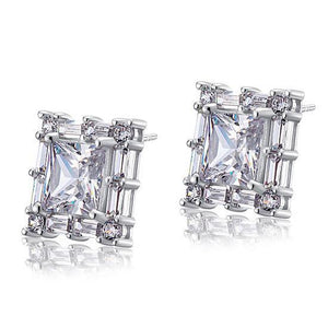 2 Carat Princess Cut Created Zirconia  925 Sterling Silver Stud Earrings Vintage Style MXFE8035