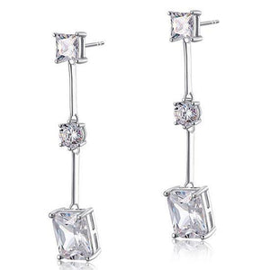 4 Carat Emerald Cut Created Zirconia  925 Sterling Silver Dangle Earrings MXFE8038