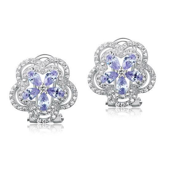 Light Purple Created Sapphire 925 Sterling Silver Stud Earrings Vintage MXFE8054