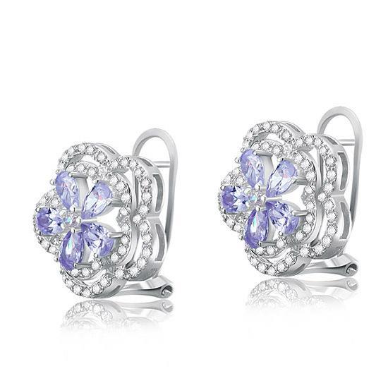 Light Purple Created Sapphire 925 Sterling Silver Stud Earrings Vintage MXFE8054