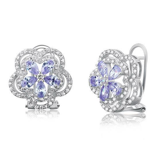 Light Purple Created Sapphire 925 Sterling Silver Stud Earrings Vintage MXFE8054