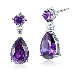 3 Carat Pear Cut Created Purple Sapphire 925 Sterling Silver Dangle Earrings MXFE8059
