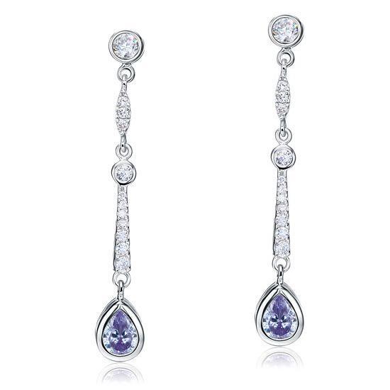 Purple Created Sapphire 925 Sterling Silver Dangle Earrings MXFE8063