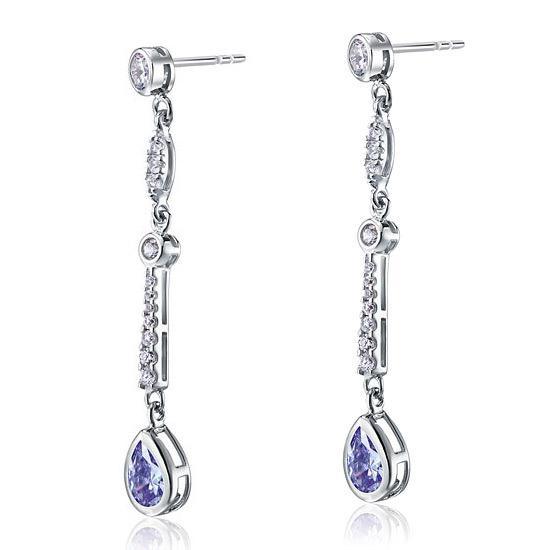 Purple Created Sapphire 925 Sterling Silver Dangle Earrings MXFE8063